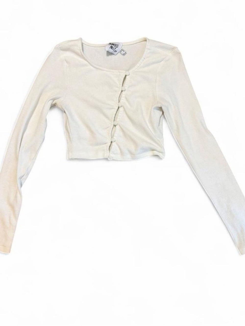 Princess Polly Cropped Long Sleeve Button-Front Top in Cream